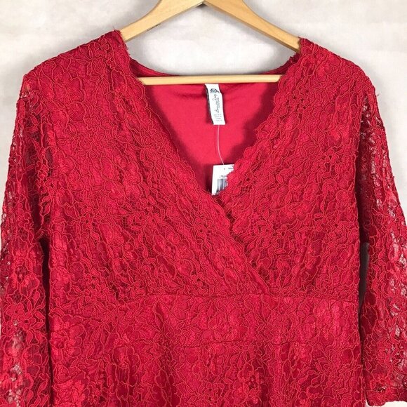 American Rag Plus Size Red Lace Surplice Top NWT 1X - Picture 4 of 6